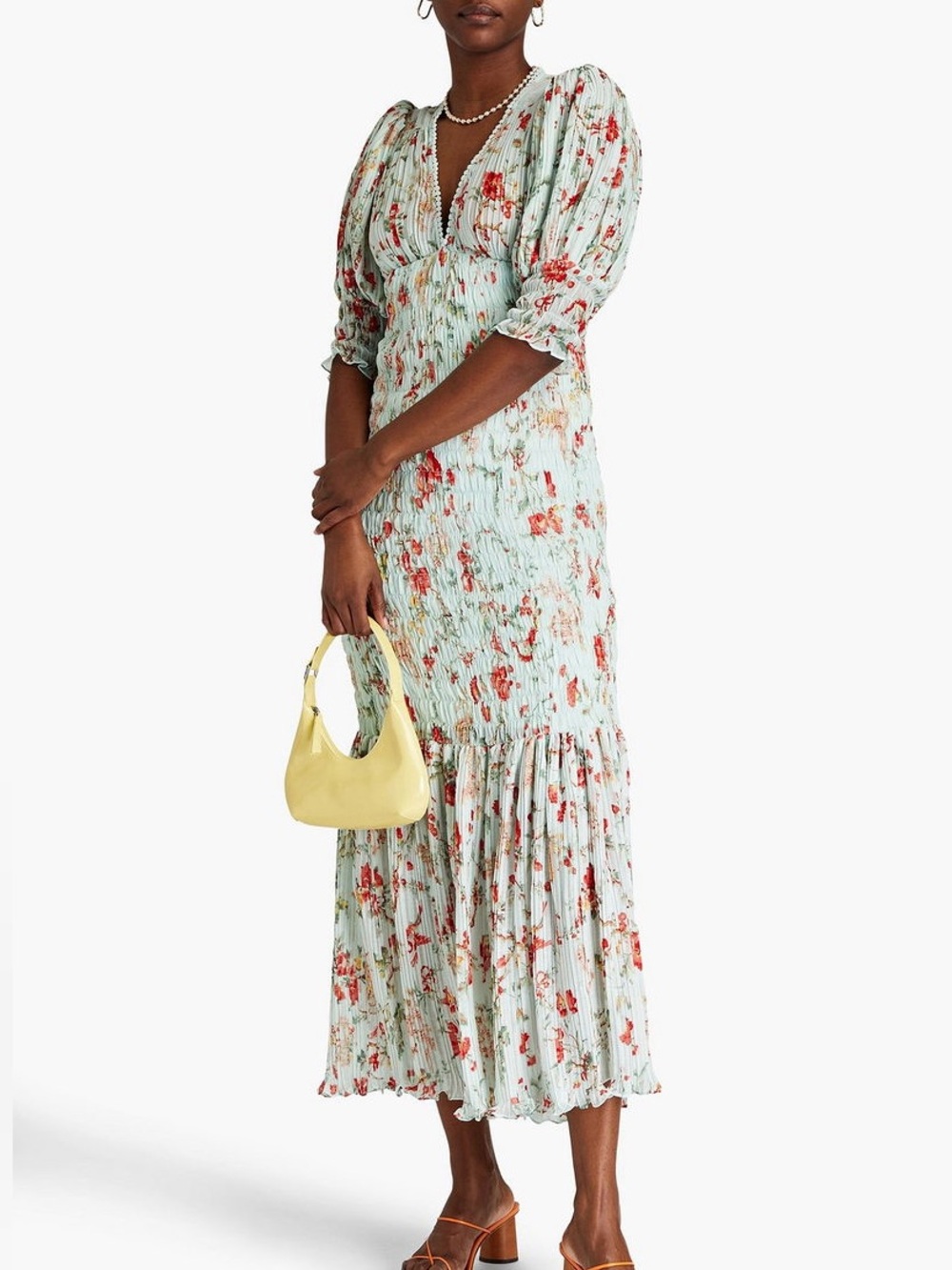 Mytimo Pleated Floral-Print Crepon Maxi Dress